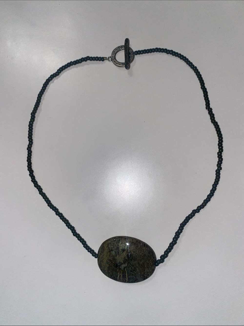 Beaded Stone Pendant Necklace - Black